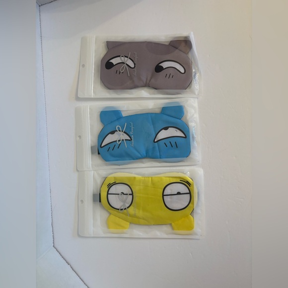 unbranded Accessories - New 3 Pk Blackout Sleep Masks Cartoon Silky Yellow Blue Gray Black Adjustable OS